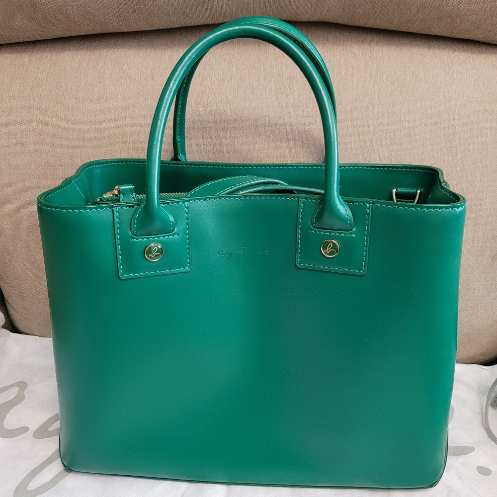 Agnes B Green Leather Tote Bag